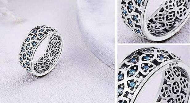 Feshionn IOBI Rings Sweet Blue Clover CZ Sterling Silver Band Ring