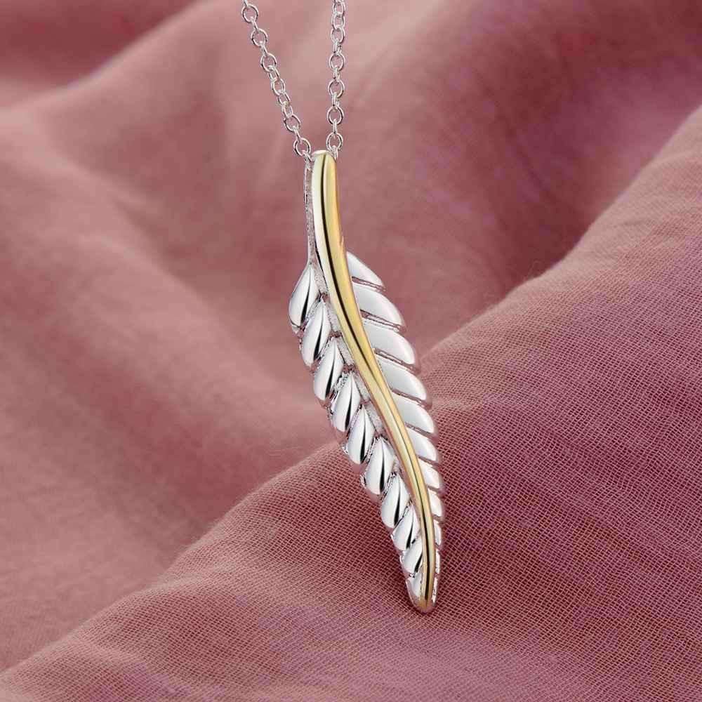 Feshionn IOBI Sets Fern Leaf Two-Tone Sterling Silver Necklace and Cuff Earrings Set