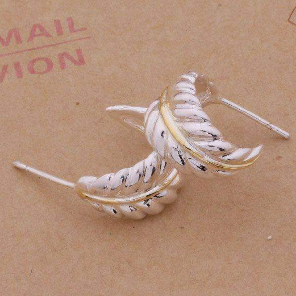 Feshionn IOBI Sets Fern Leaf Two-Tone Sterling Silver Necklace and Cuff Earrings Set