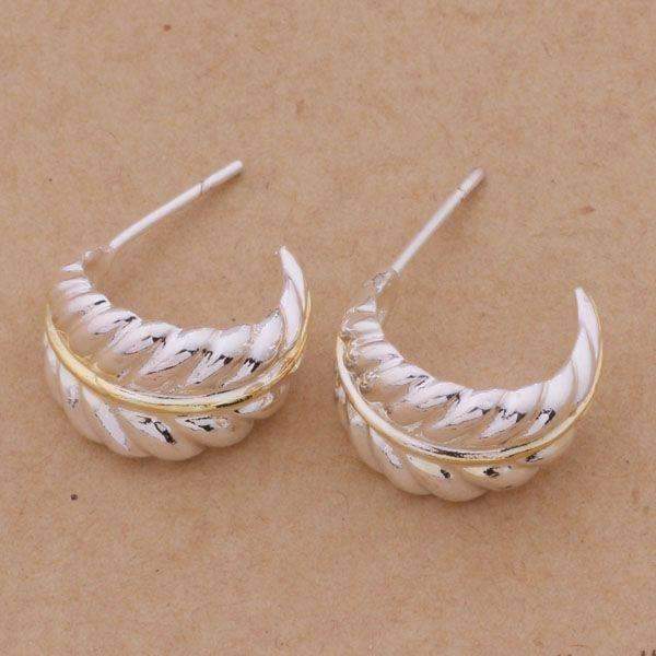 Feshionn IOBI Sets Fern Leaf Two-Tone Sterling Silver Necklace and Cuff Earrings Set