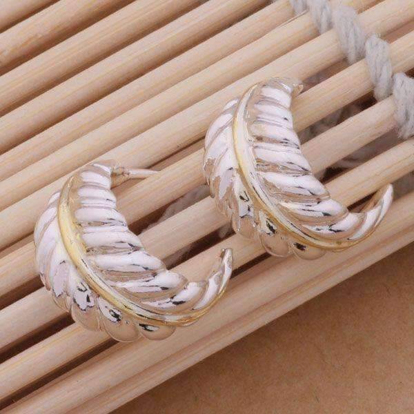 Feshionn IOBI Sets Fern Leaf Two-Tone Sterling Silver Necklace and Cuff Earrings Set
