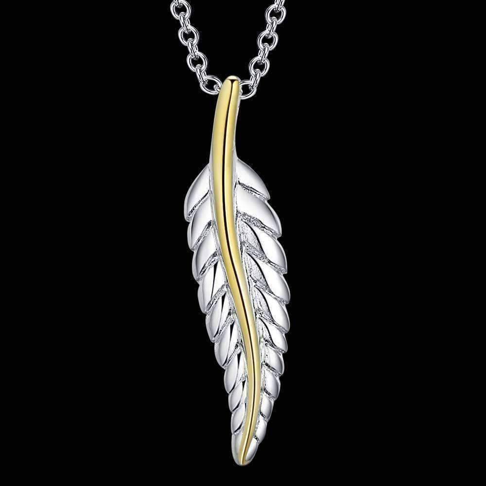 Feshionn IOBI Sets Fern Leaf Two-Tone Sterling Silver Necklace and Cuff Earrings Set