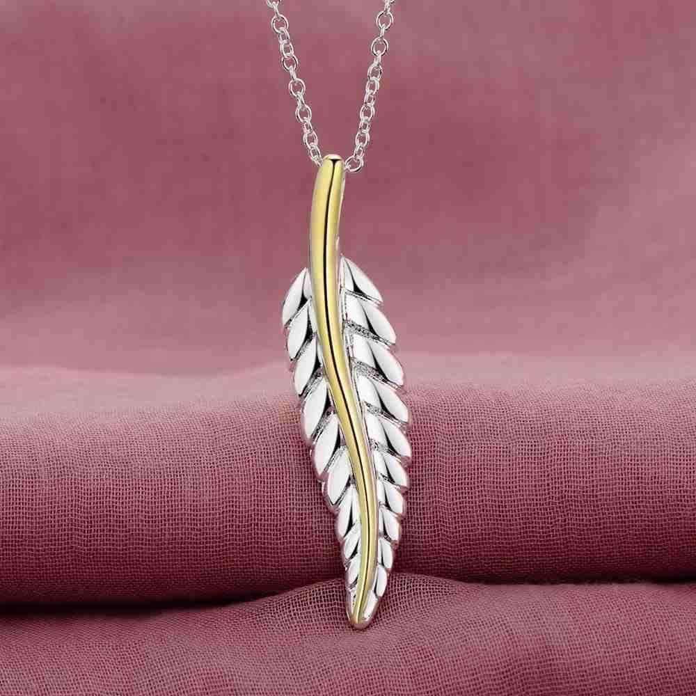 Feshionn IOBI Sets Fern Leaf Two-Tone Sterling Silver Necklace and Cuff Earrings Set