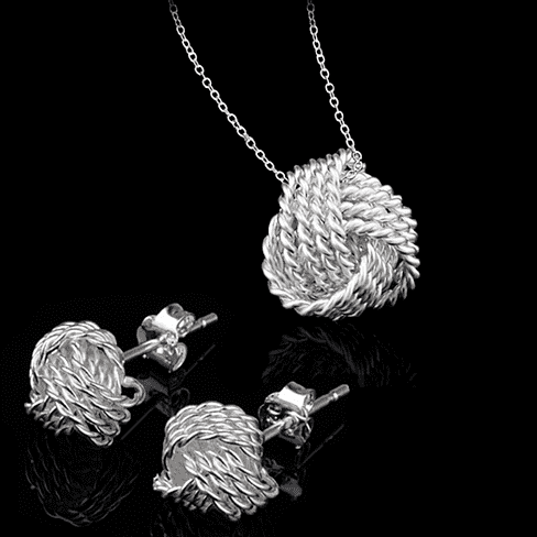 Feshionn IOBI Sets Infinite Love Knot Sterling Silver Matching Necklace and Earrings Set