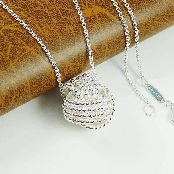 Feshionn IOBI Sets Infinite Love Knot Sterling Silver Matching Necklace and Earrings Set