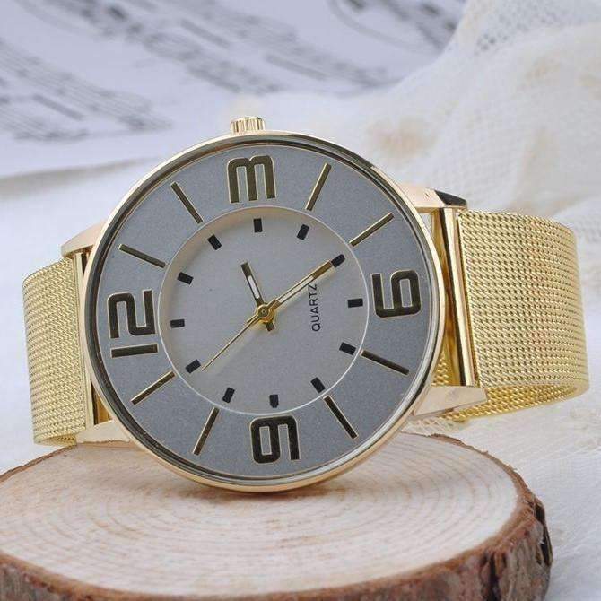 Feshionn IOBI Watches Gold Retro Face Liquid Gold Metal Band Watch