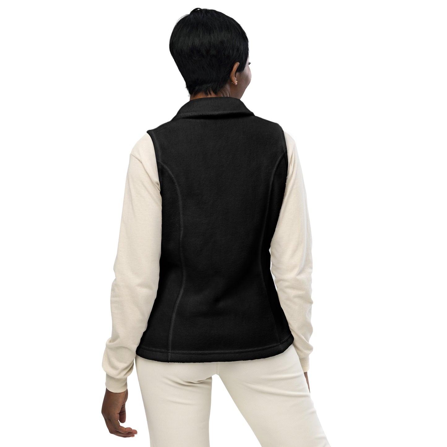 Women’s Columbia fleece Vest With Pocket Embroidery Woof for Dog Lover Mom