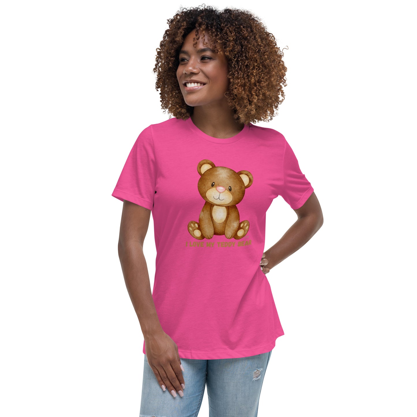 Women's Relaxed Soft & Smooth Premium Quality T-Shirt I Love My Teddy Bear Design by IOBI Original Apparel