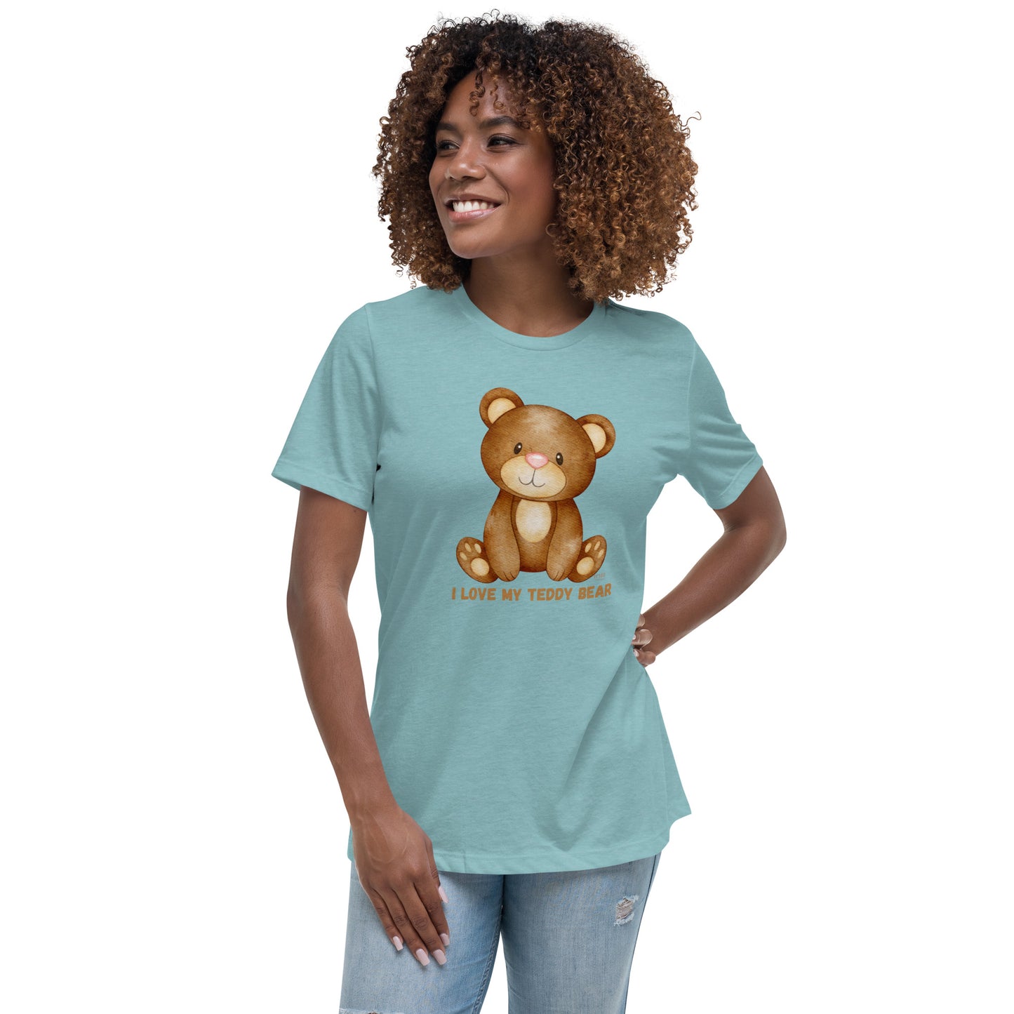 Women's Relaxed Soft & Smooth Premium Quality T-Shirt I Love My Teddy Bear Design by IOBI Original Apparel