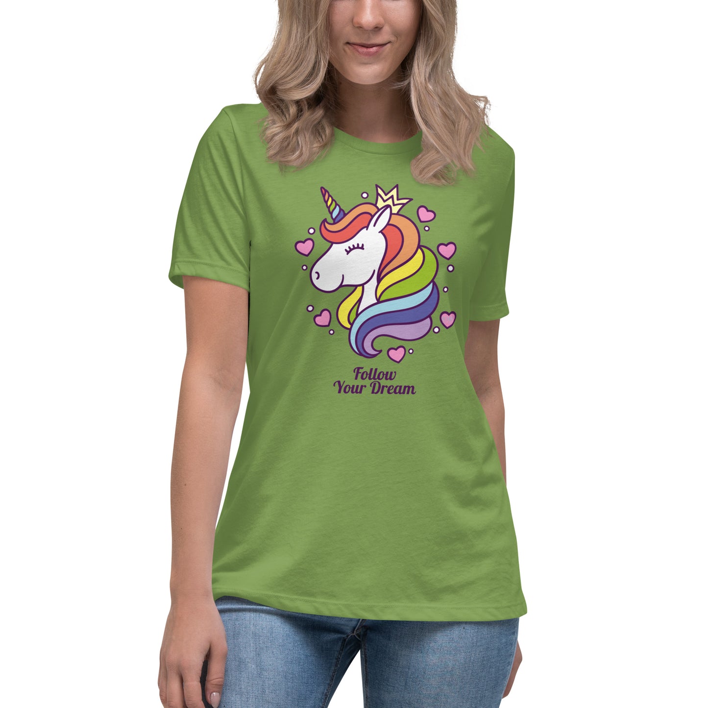 Women's Relaxed Soft & Smooth Premium Quality T-Shirt Follow Your Dream Unicorn Design by IOBI Original Apparel