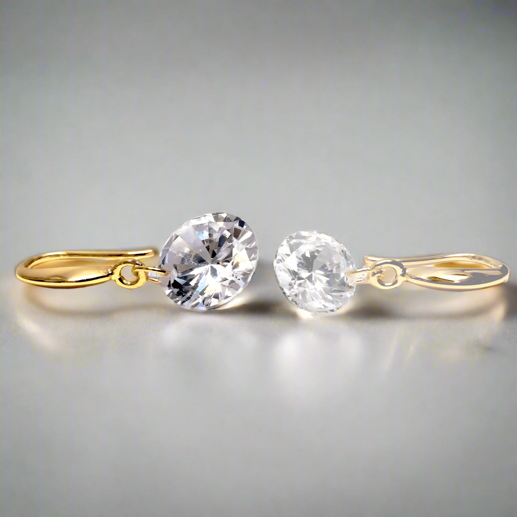 18K Gold Crystal Bridal Earrings – Sparkly Dangle Earrings, Bulk Sets for Bridesmaids