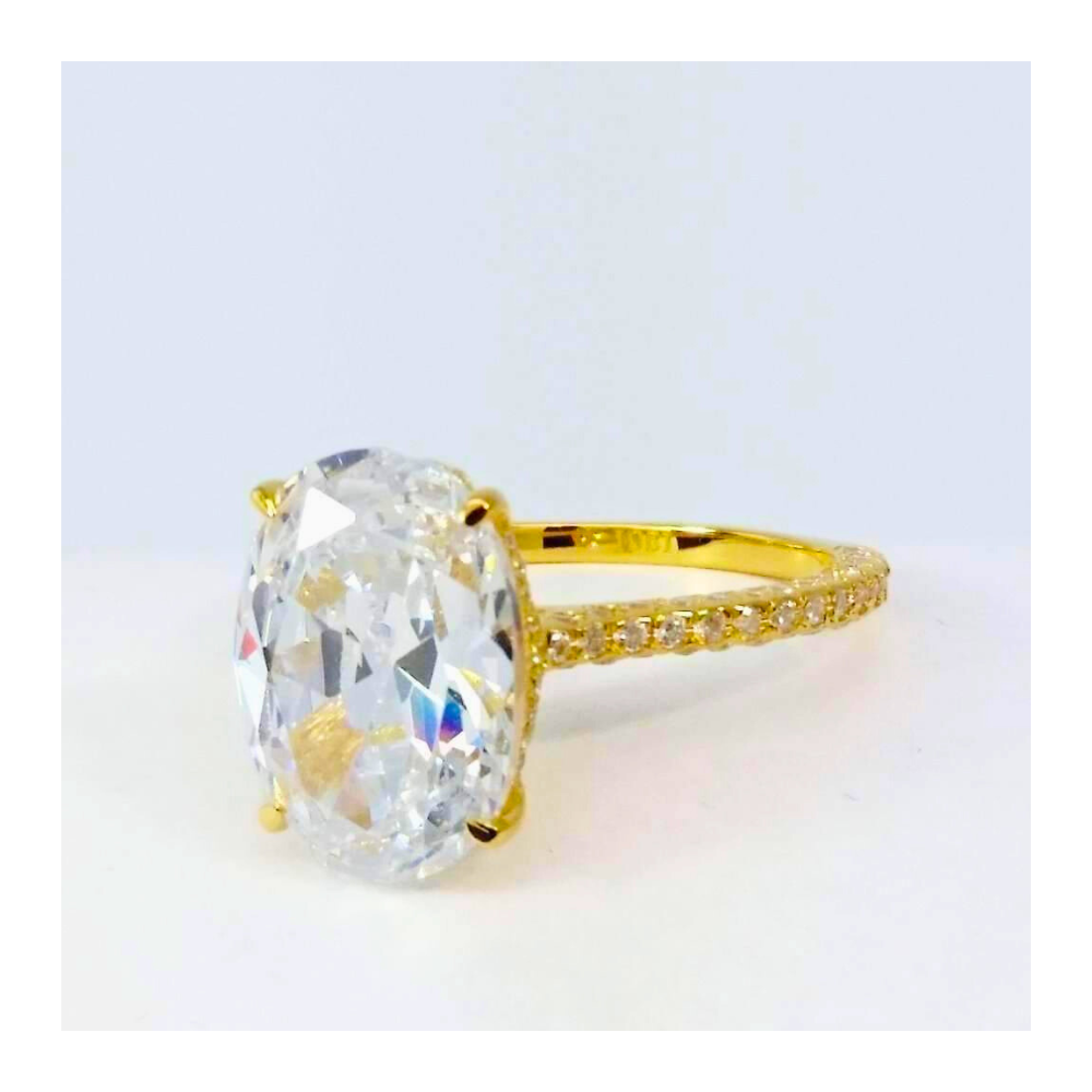 18K Yellow Gold Plated Alexandra Dora 5CT Oval OB Simulated Diamond Ring with French Pavé Setting for Women Bridal Engagement Wedding Anniversary Gift