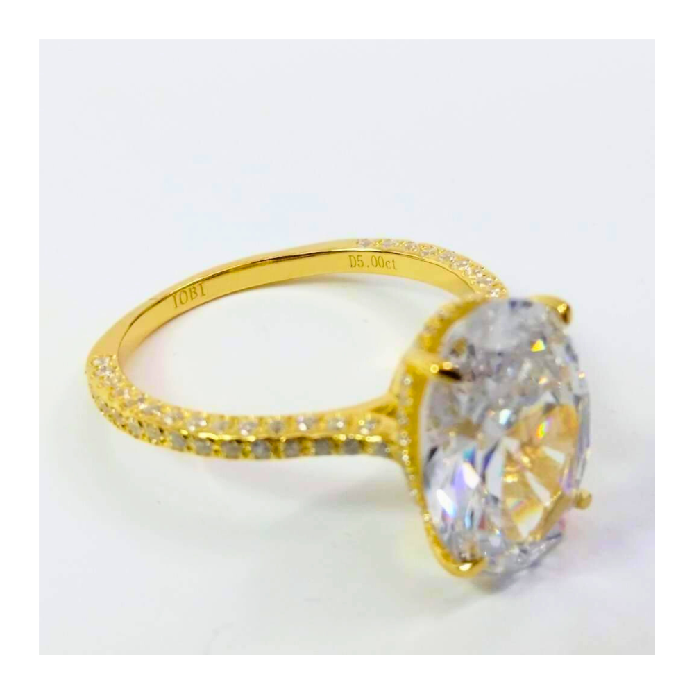 18K Yellow Gold Plated Alexandra Dora 5CT Oval OB Simulated Diamond Ring with French Pavé Setting for Women Bridal Engagement Wedding Anniversary Gift