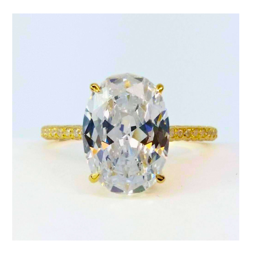 18K Yellow Gold Plated Alexandra Dora 5CT Oval OB Simulated Diamond Ring with French Pavé Setting for Women Bridal Engagement Wedding Anniversary Gift