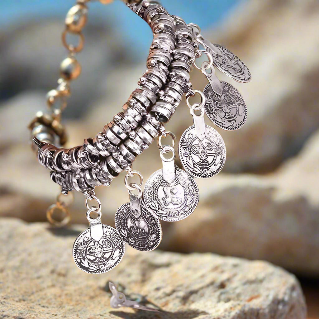 Noble Roman Dangling Coin Bracelet or Set for Woman