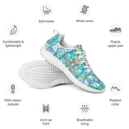 DASH Geo Mosaic Aqua Men’s Athletic Shoes Lightweight Breathable Design by IOBI Original Apparel