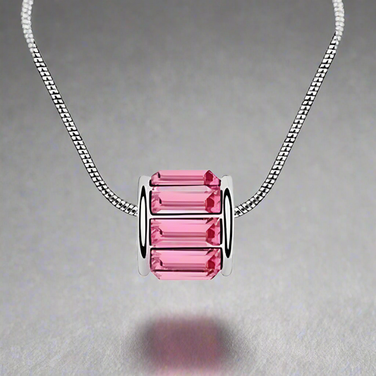 14K White Gold plated Pink Sapphire OB Crystals Necklace