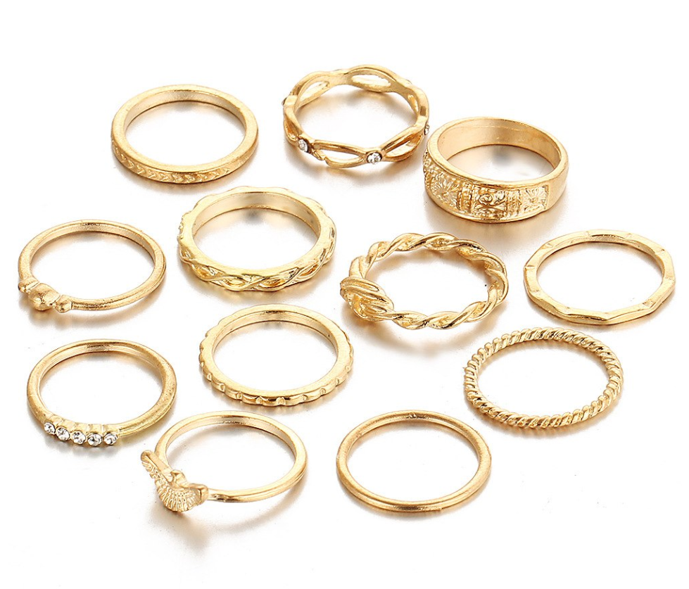 Phoenix Bands Midi-Knuckle Rings Set of 12 - Silver or Gold