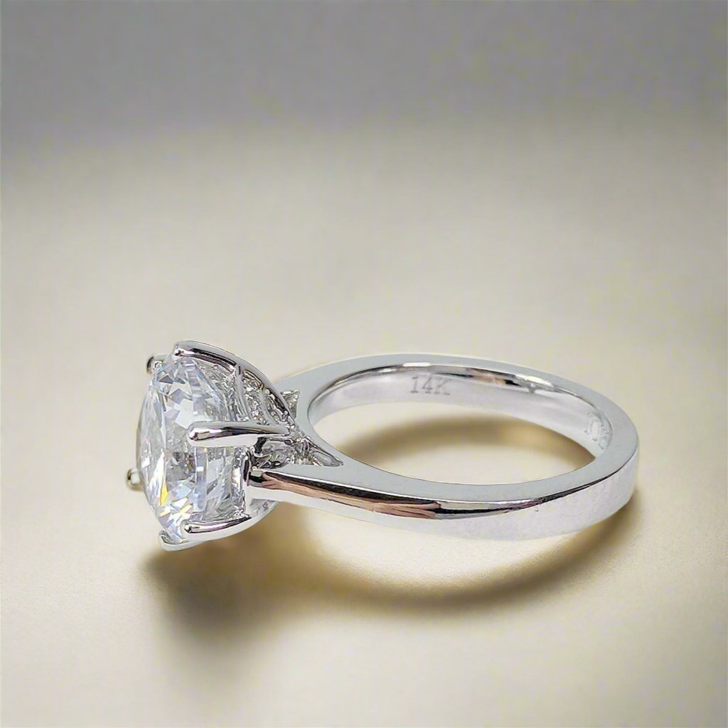 Victoria 14K White Solid Gold 4CT Round Cut OB Simulated Diamond Solitaire Ring for Woman Engagement