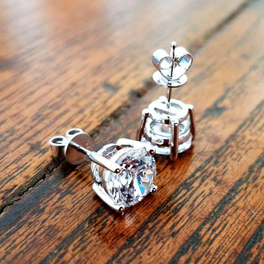 Opulence 14K White Gold Round OB Simulated Diamond Solitaire Stud Earrings for Women Bridal Enegagement Wedding Gift