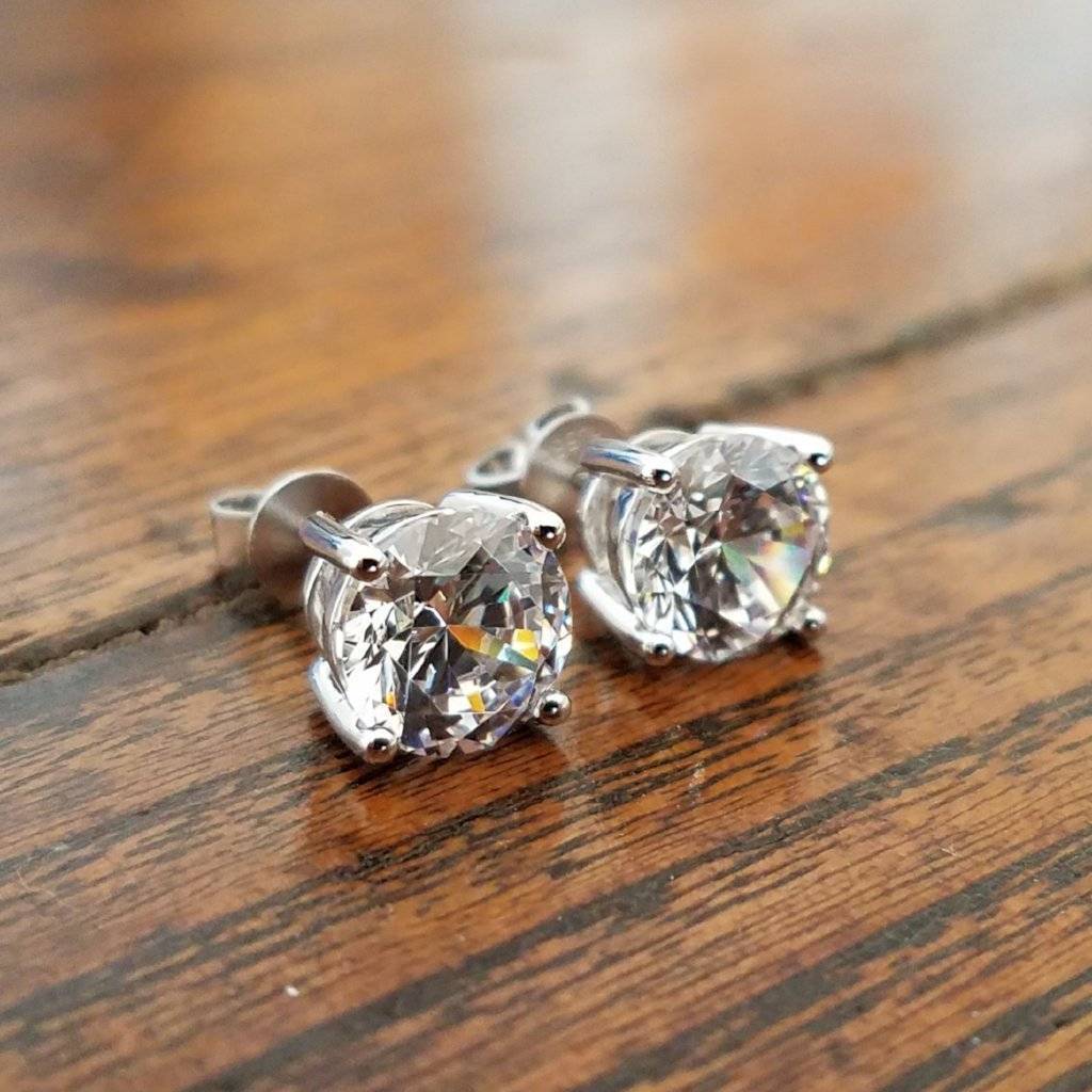 Opulence 14K White Gold Round OB Simulated Diamond Solitaire Stud Earrings for Women Bridal Enegagement Wedding Gift