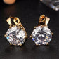 14K Gold Plated Daring Six Prong Large 6.8 Carat Zirconia Solitaire Earrings For Woman
