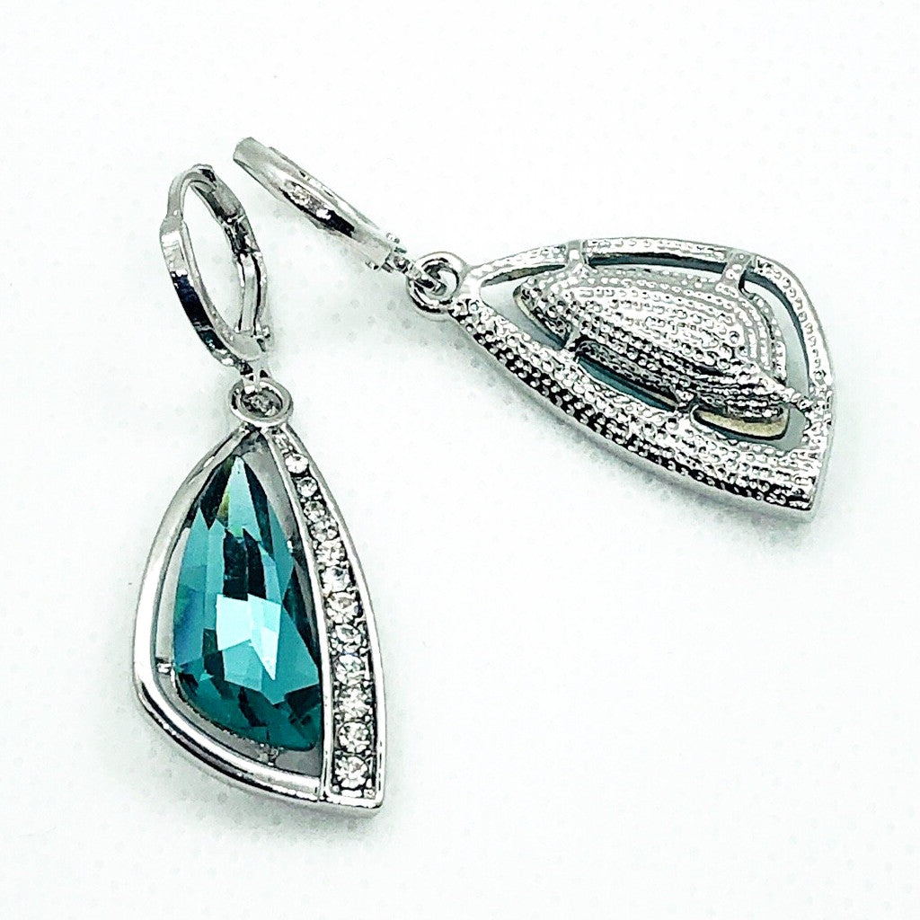 Abstract Aqua Austrian Crystal Necklace & Earrings Set for Women
