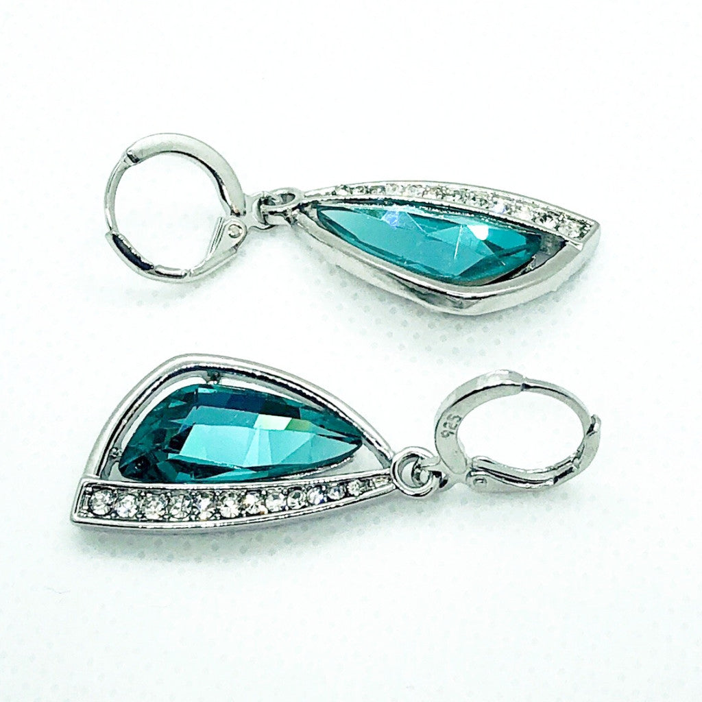 Abstract Aqua Austrian Crystal Necklace & Earrings Set for Women