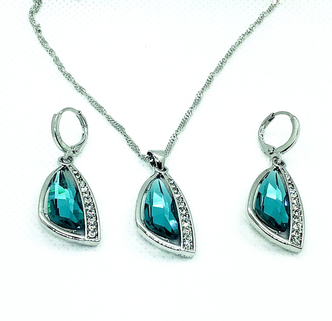 Abstract Aqua Austrian Crystal Necklace & Earrings Set for Women