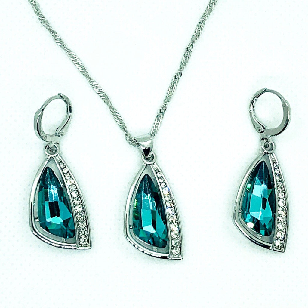Abstract Aqua Austrian Crystal Necklace & Earrings Set for Women