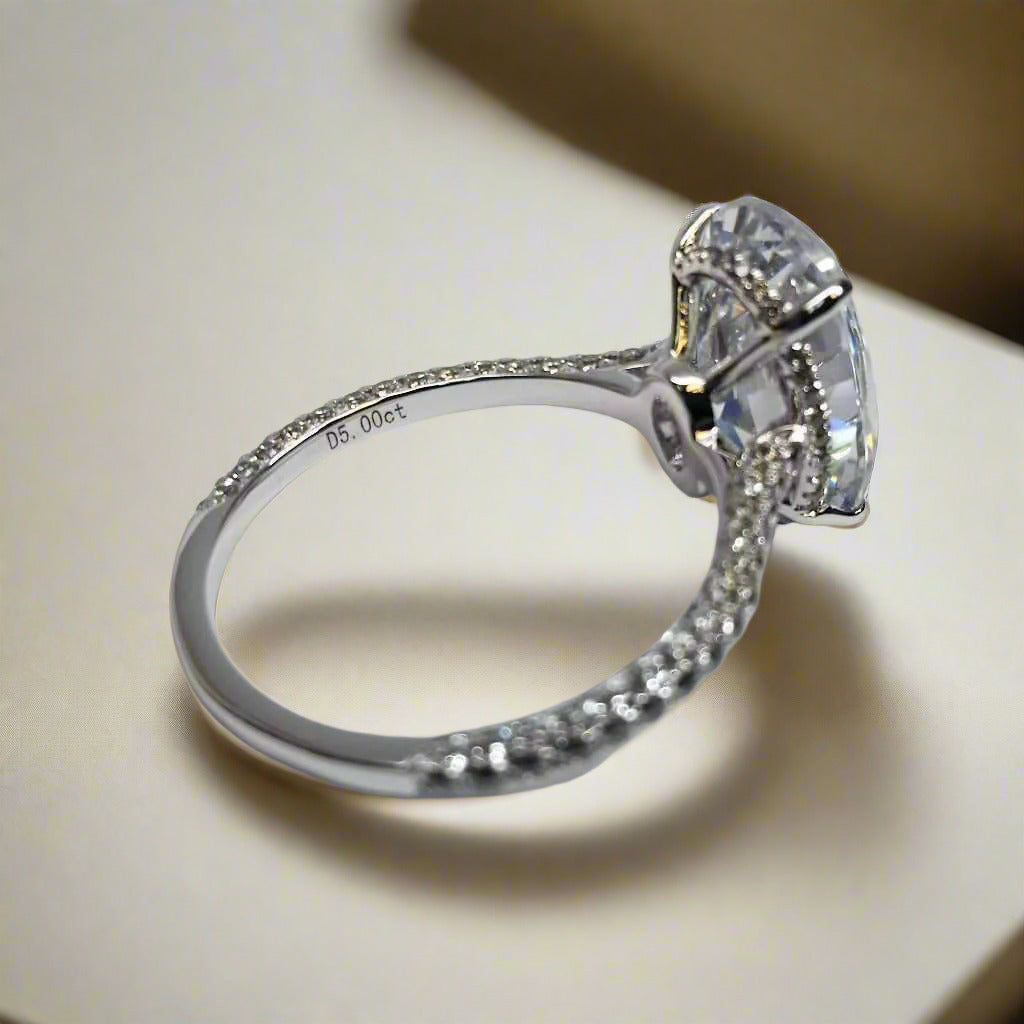 Alexandra 14K White Gold 5CT Oval Petite French Pavé Crown OB Simulated Diamond Ring for Women Engagement Wedding Special Occasion