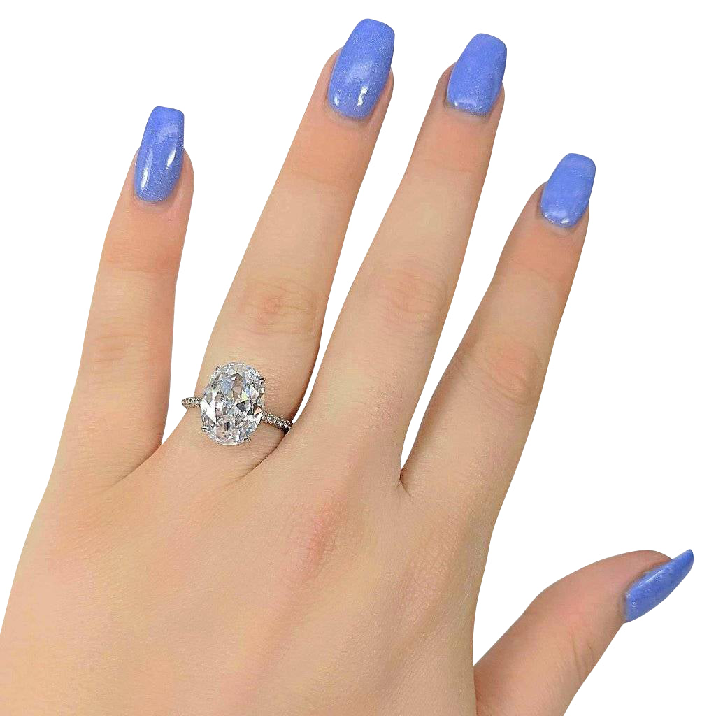 Alexandra 5CT Oval Petite French Pavé Crown OB Simulated Diamond Sterling Silver Ring for Women Bridal Engagement Wedding Anniversary Gift