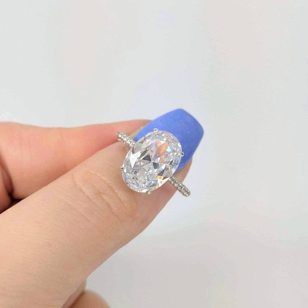Alexandra 5CT Oval Petite French Pavé Crown OB Simulated Diamond Sterling Silver Ring for Women Bridal Engagement Wedding Anniversary Gift