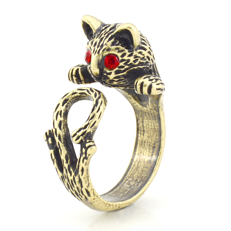 Alley Cat Adjustable Animal Wrap Ring for Women Red Eyes Birthday Holiday Halloween