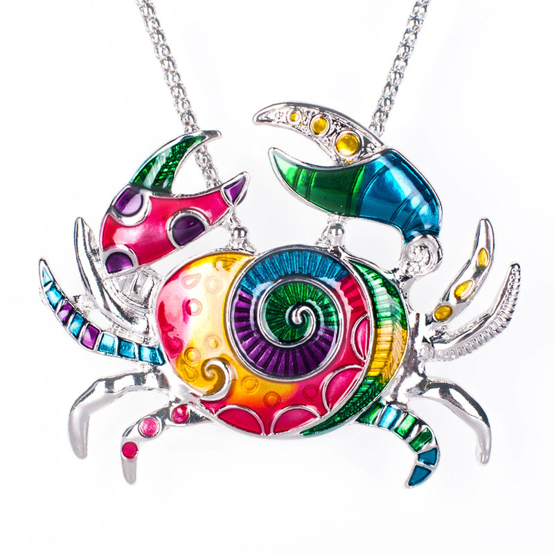 Artsy Crab Enamel Necklace and Earrings Set