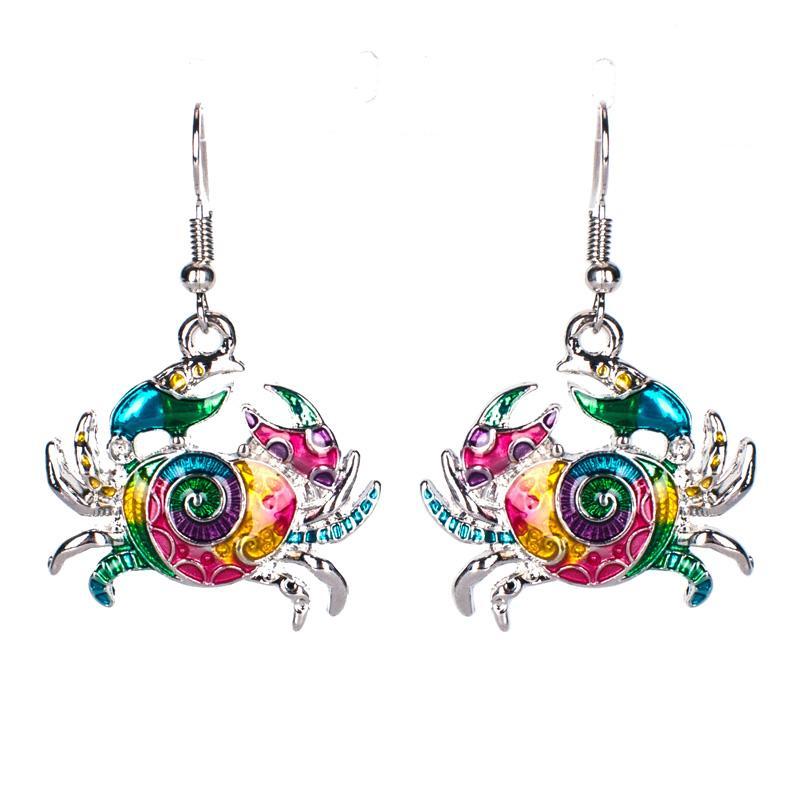 Artsy Crab Enamel Necklace and Earrings Set