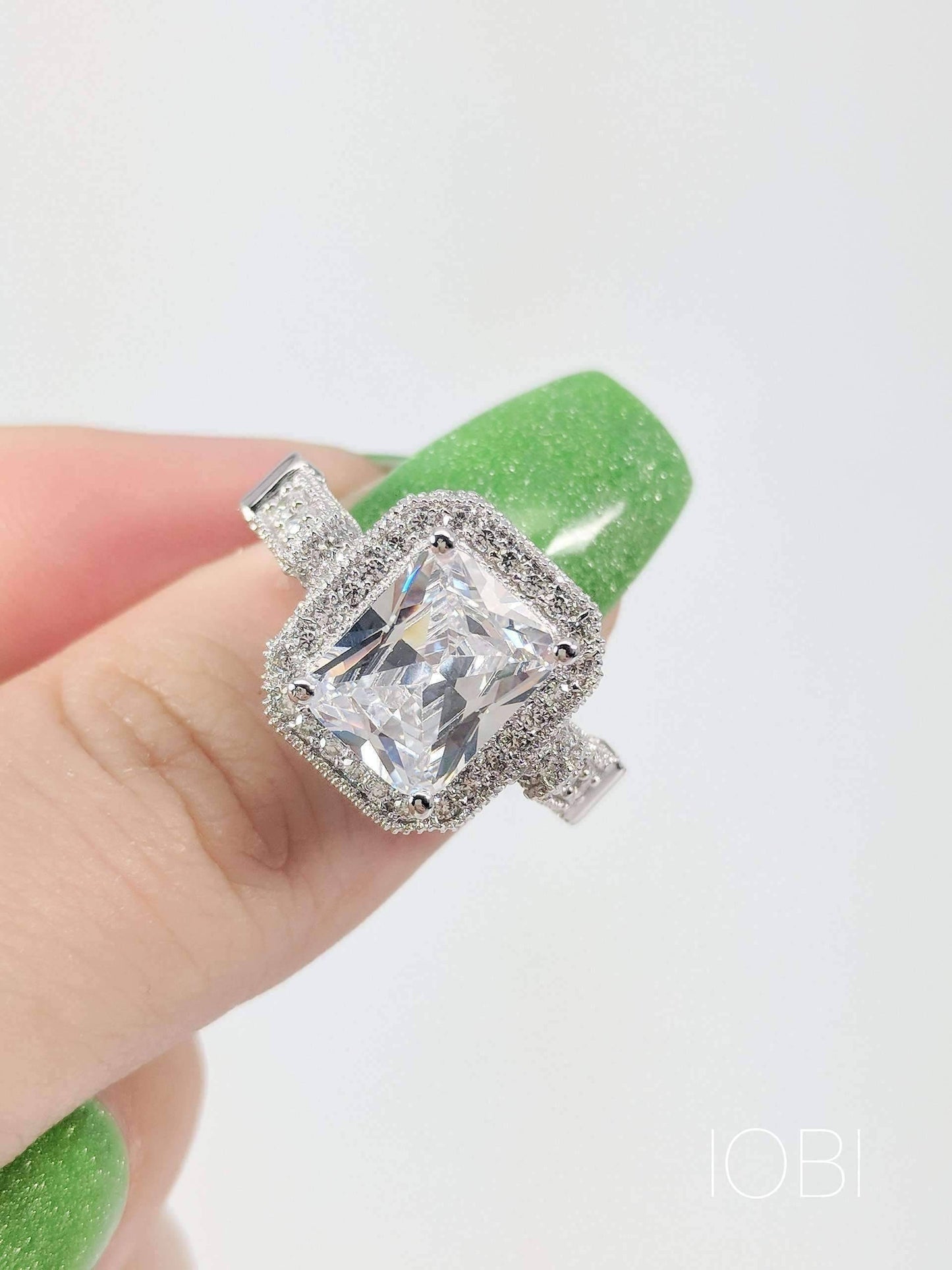 Aurelia 3CT Emerald Cut Halo OB Simulated Diamond Ring or Woman Bridal Engagement Wedding Anniversary Gift