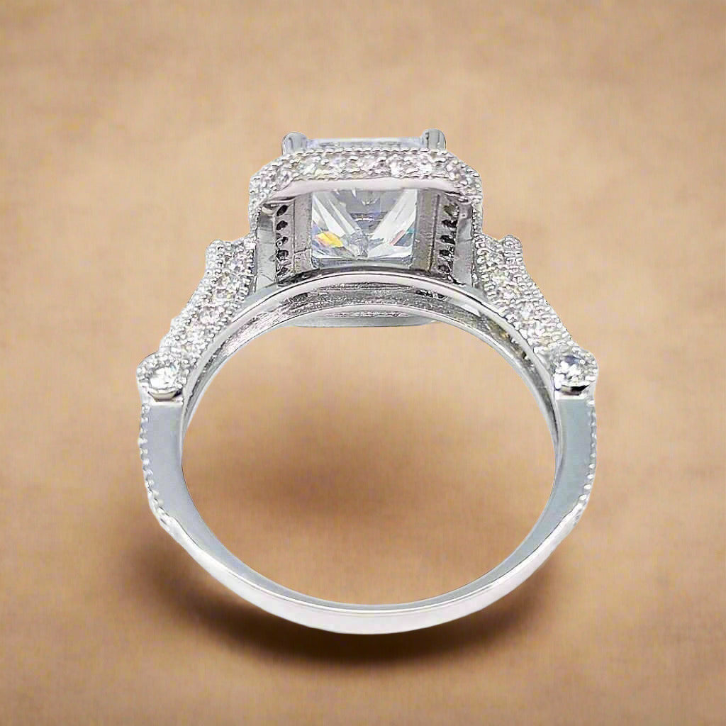Aurelia 3CT Emerald Cut Halo OB Simulated Diamond Ring or Woman Bridal Engagement Wedding Anniversary Gift