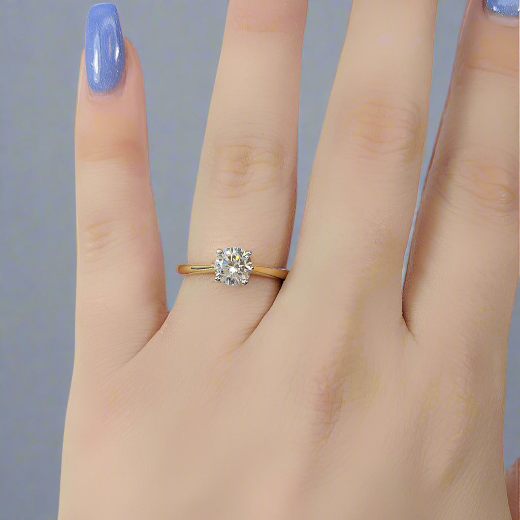 Bella D'ora 1CT Round Cut Simulated Diamond Ring in 18K Gold-Plated Sterling Silver
