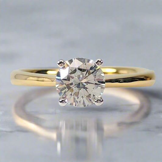 Bella D'ora 1CT Round Cut Simulated Diamond Ring in 18K Gold-Plated Sterling Silver