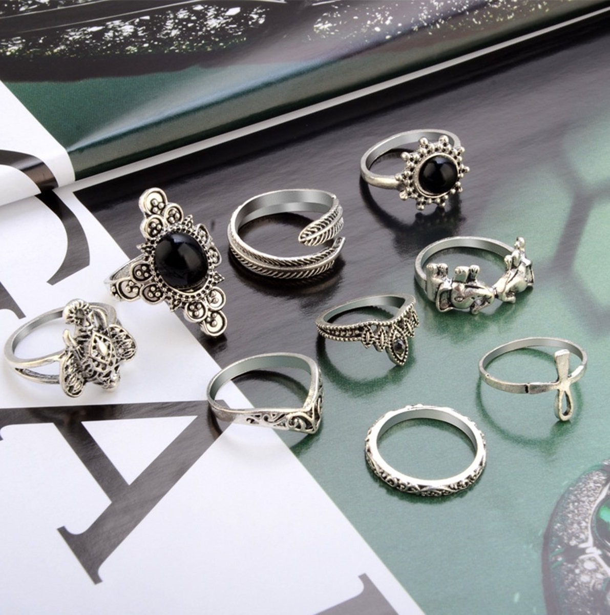Passage to India Boho Midi-Knuckle Rings Set of 9