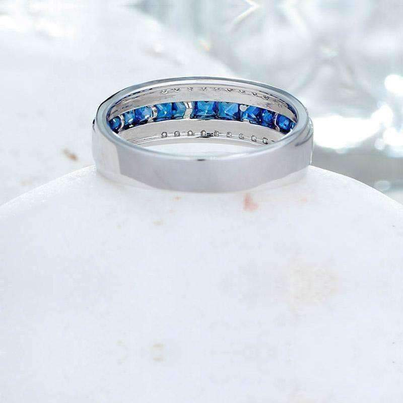 Dyanah En Bleu 1.32CTW Channel Set Princess and Pavé Band OB Simulated Diamond Ring for Women Bridal Engagement Wedding Anniversary Gift