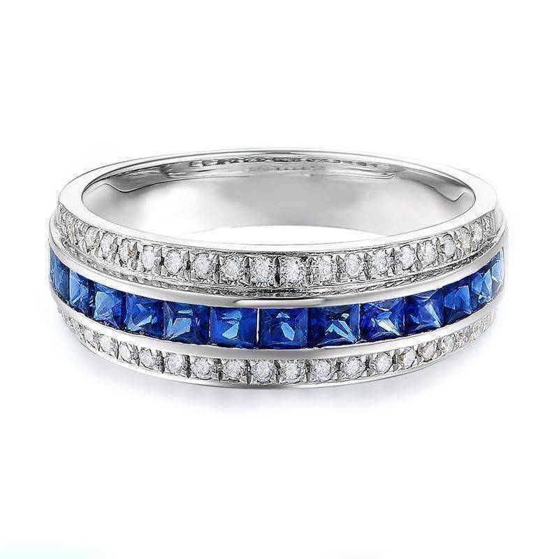 Dyanah En Bleu 1.32CTW Channel Set Princess and Pavé Band OB Simulated Diamond Ring for Women Bridal Engagement Wedding Anniversary Gift