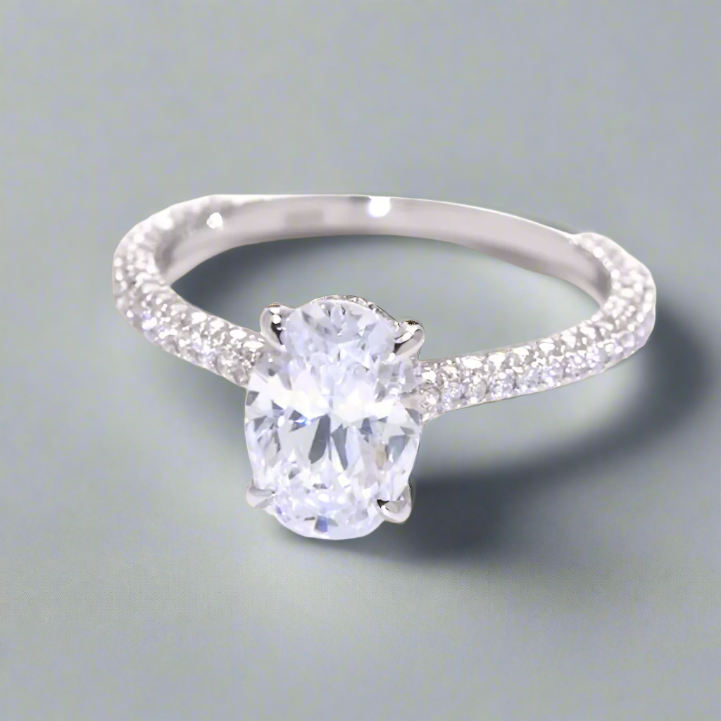 Alexandra Brilliant 2.5CT Oval Petite French Pavé Crown 14K Gold Plated over Sterling Silver OB Simulated Diamond Ring for Women Special Occasion Engagement Wedding Anniversary