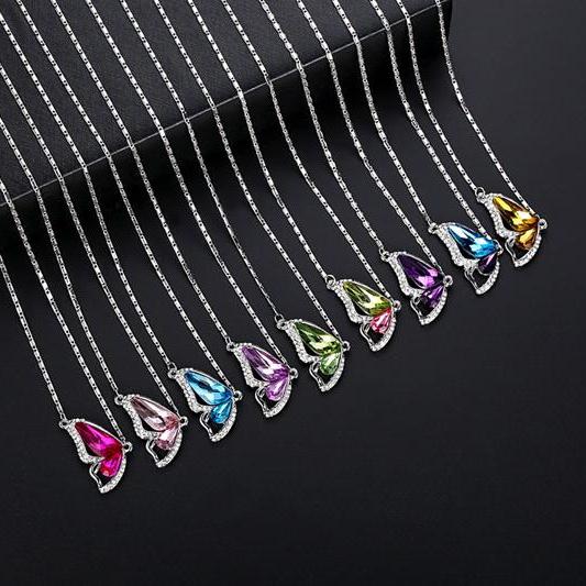 Wondrous Wings Crystal Butterfly Necklace ~ In Ten Colors