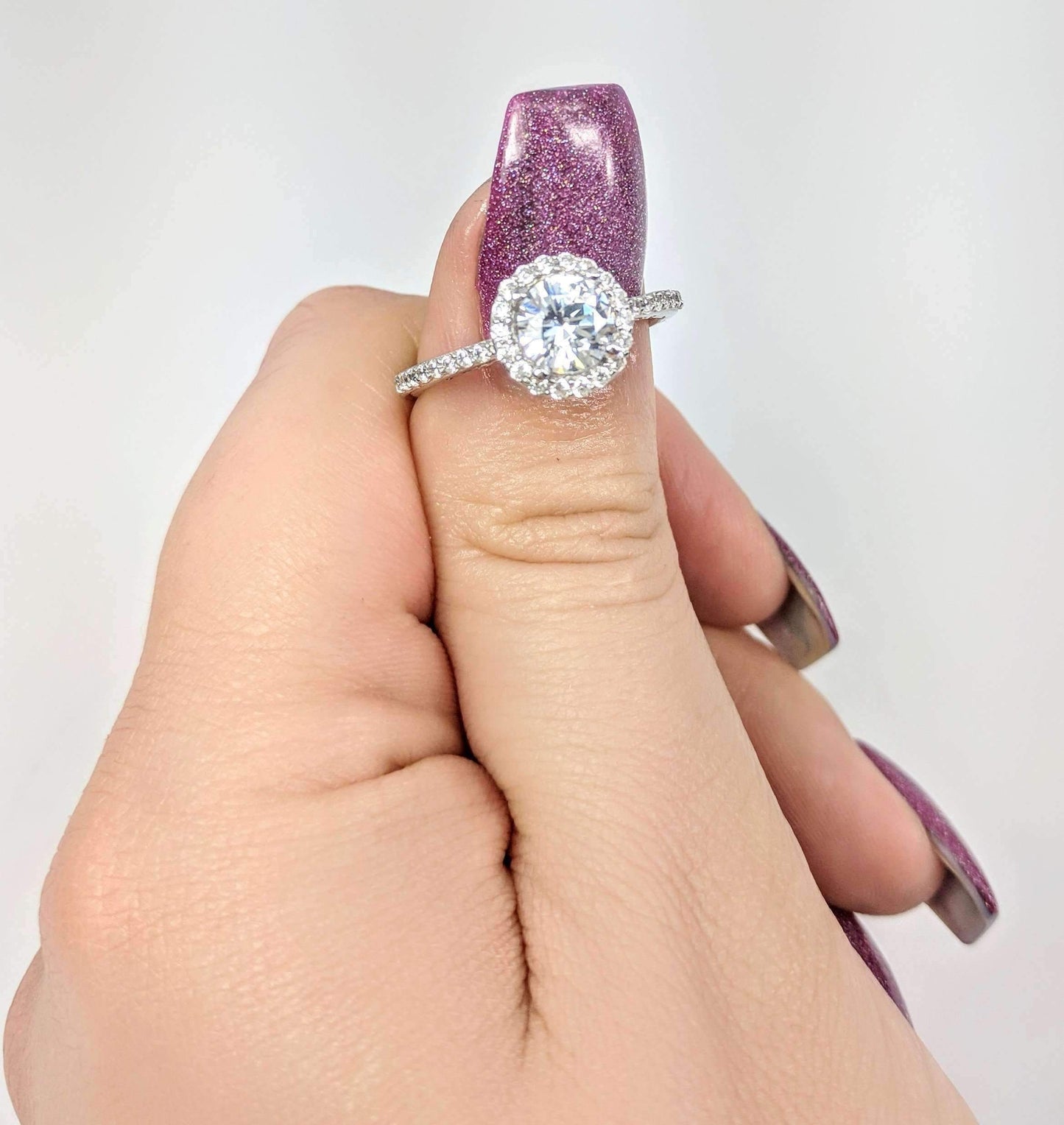 Céleste 1CT Round Cut Halo Set Sterling Silver Platinum Plated OB Simulated Diamond Ring for Woman Bridal Engagement Wedding Anniversary Gift