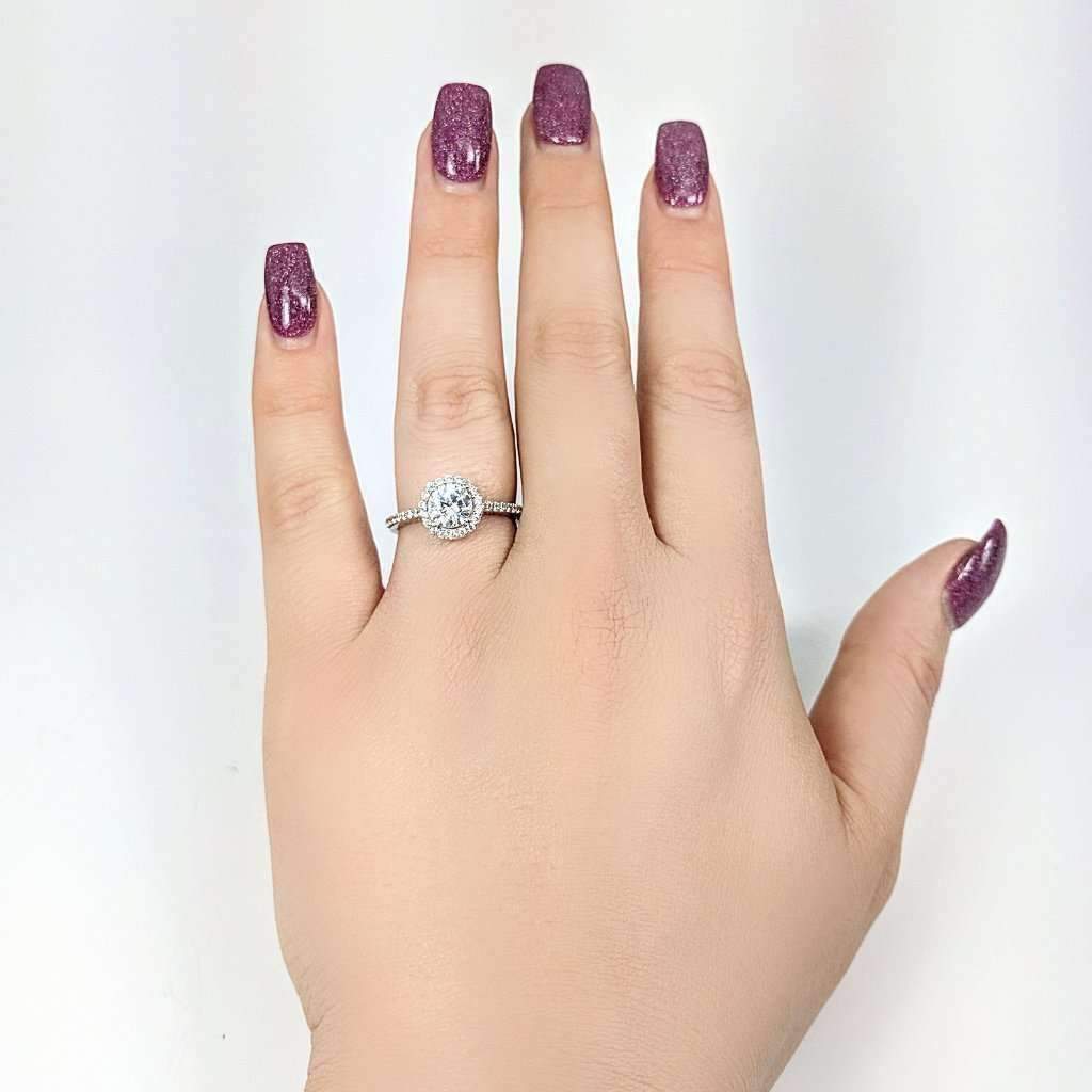 Céleste 1CT Round Cut Halo Set Sterling Silver Platinum Plated OB Simulated Diamond Ring for Woman Bridal Engagement Wedding Anniversary Gift