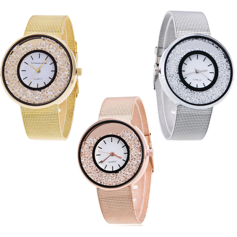 Floating Diamond Crystal Bezel Ladies Watch for Women Special Occasion Gift