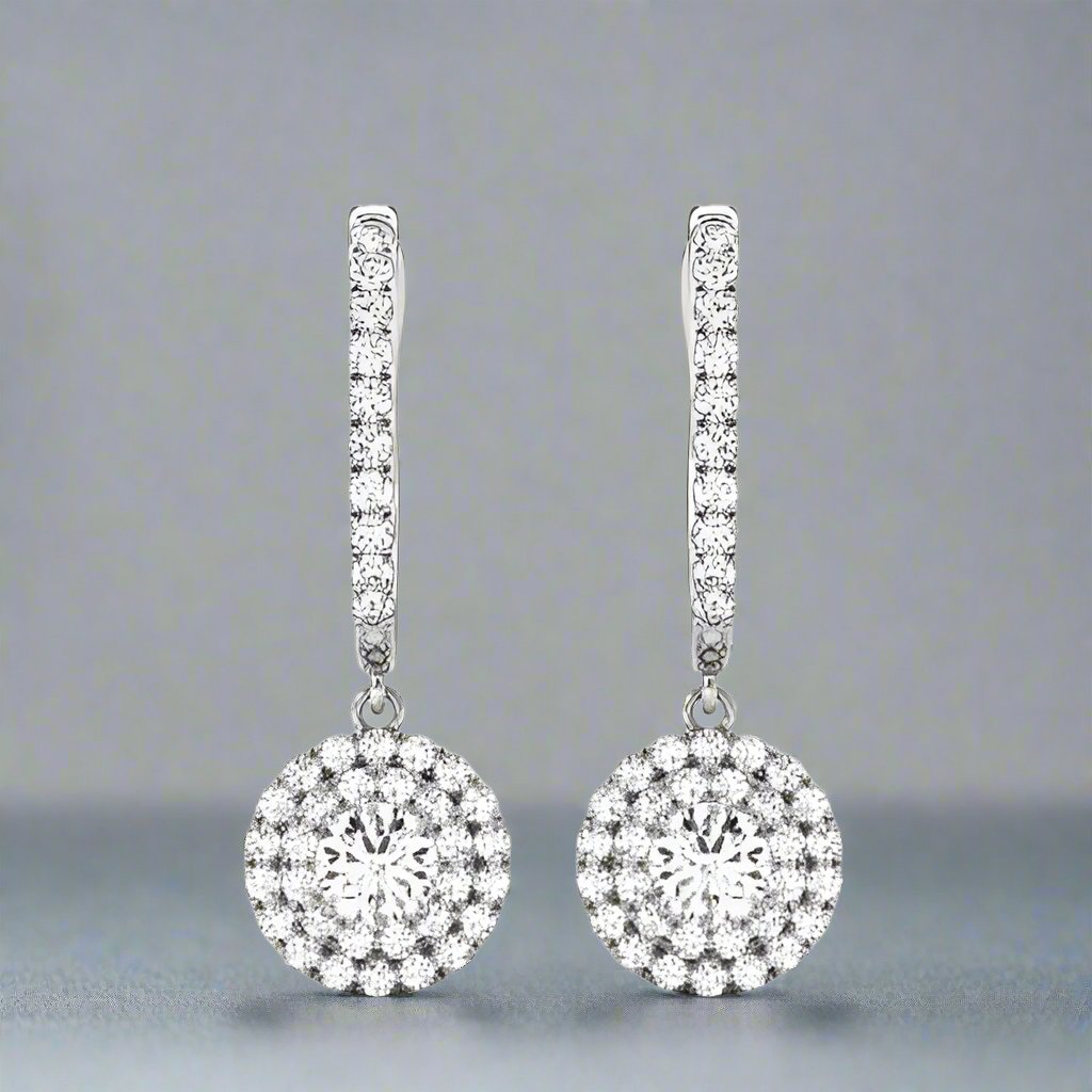 Lanah 1CT Round Halo OB Simulated Diamond Earrings for Women Bridal, Engagement, Anniversary