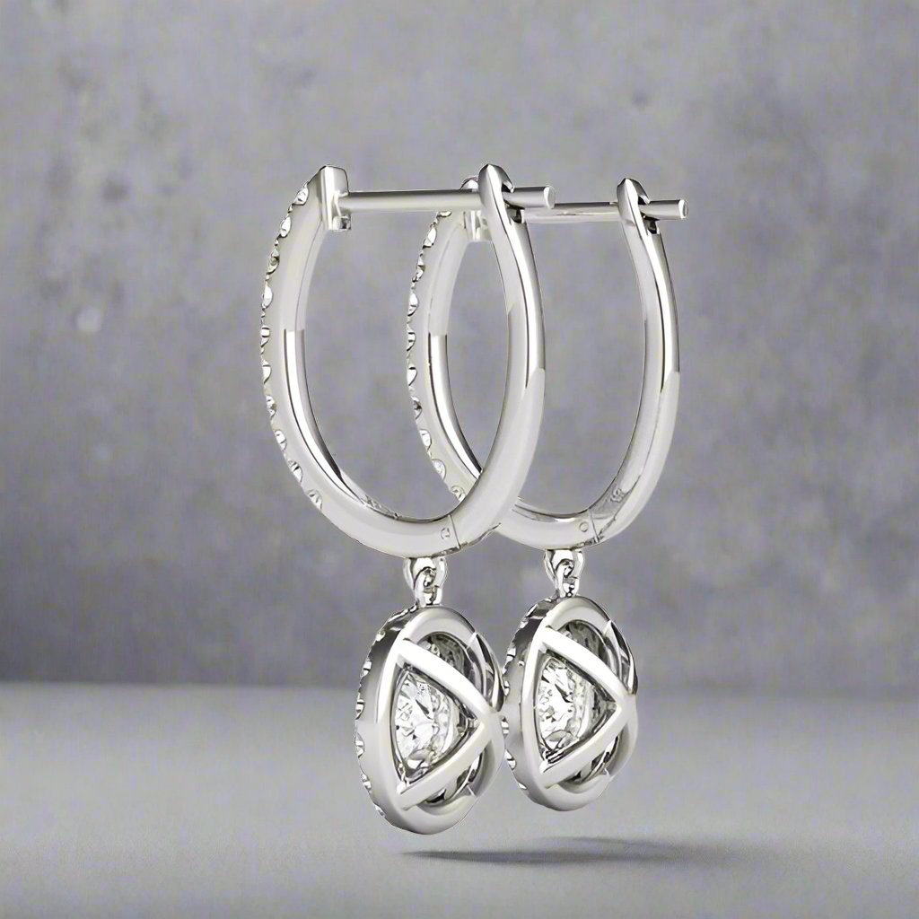 Lanah 1CT Round Halo OB Simulated Diamond Earrings for Women Bridal, Engagement, Anniversary